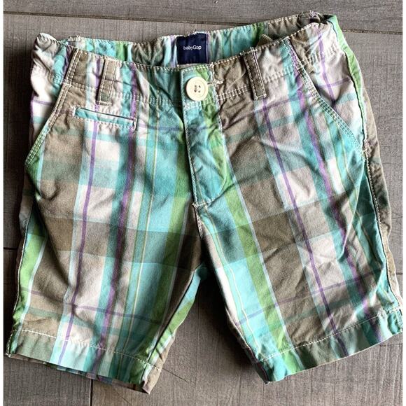 GAP KIDS Bermuda Length Shorts Girl's 4 Madras Plaid Blue Green - Picture 1 of 2
